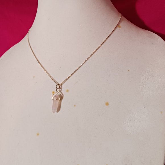 90s Vintage Sterling Silver and Rose Quartz Pendant Necklace - Picture 2 of 11